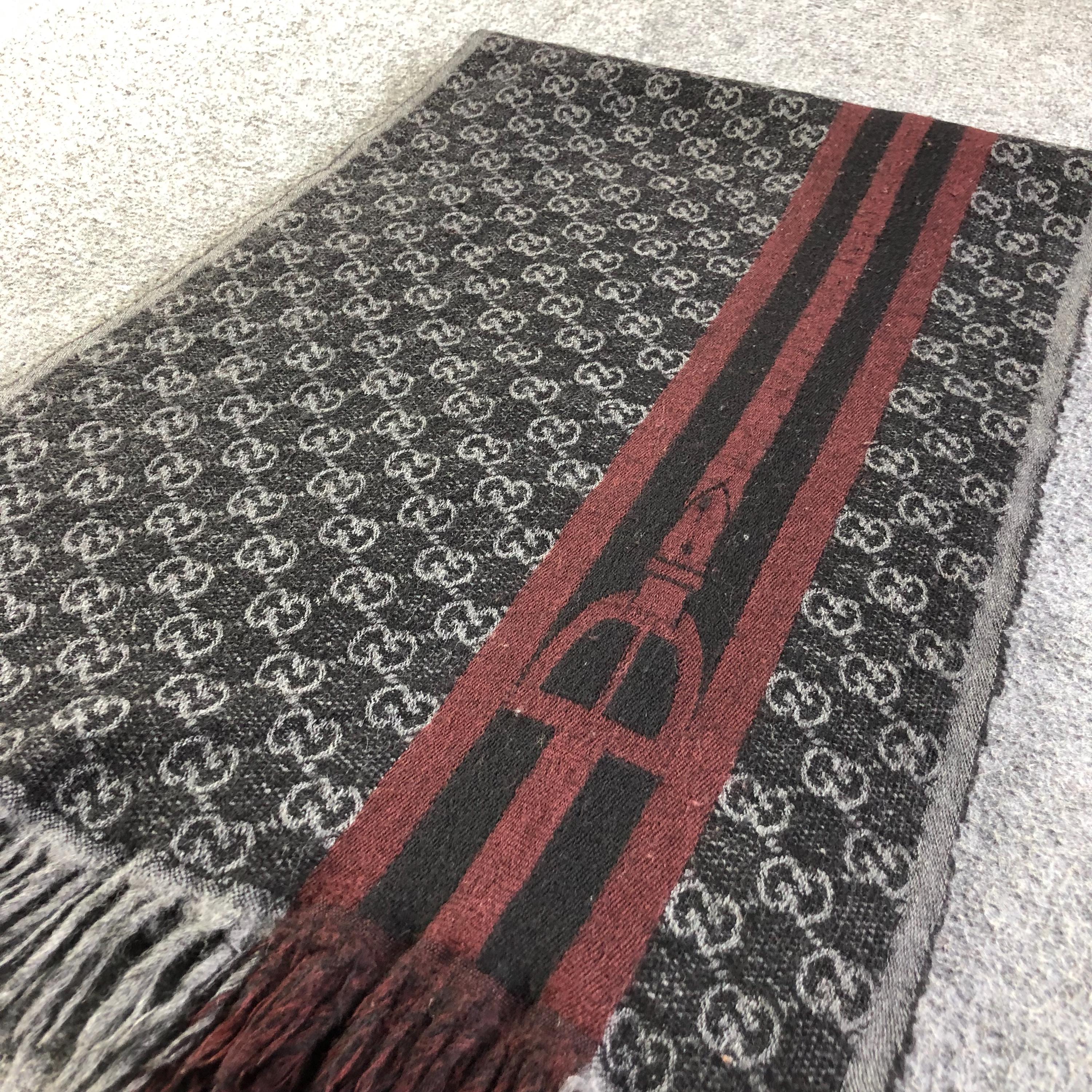 グッチ GUCCI MUFFLER Vintage Gucci Scarf, Authentic GG Monogram 100% Wool Muffler, Made