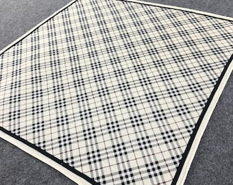 Vintage Burberry Handkerchief, Cream Plaid Cotton Pocket Square, Designer Nova Check Bandana, Luxury Neck Scarf, Authentic Men's Accessories