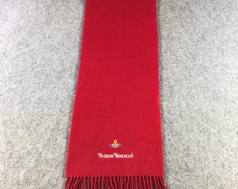 Vintage Vivienne Westwood Scarf, Made in Italy, Red Wool Fringed