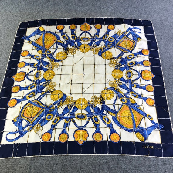 Vintage Celine Silk Scarf, Celine Silk Muffler, Vintage