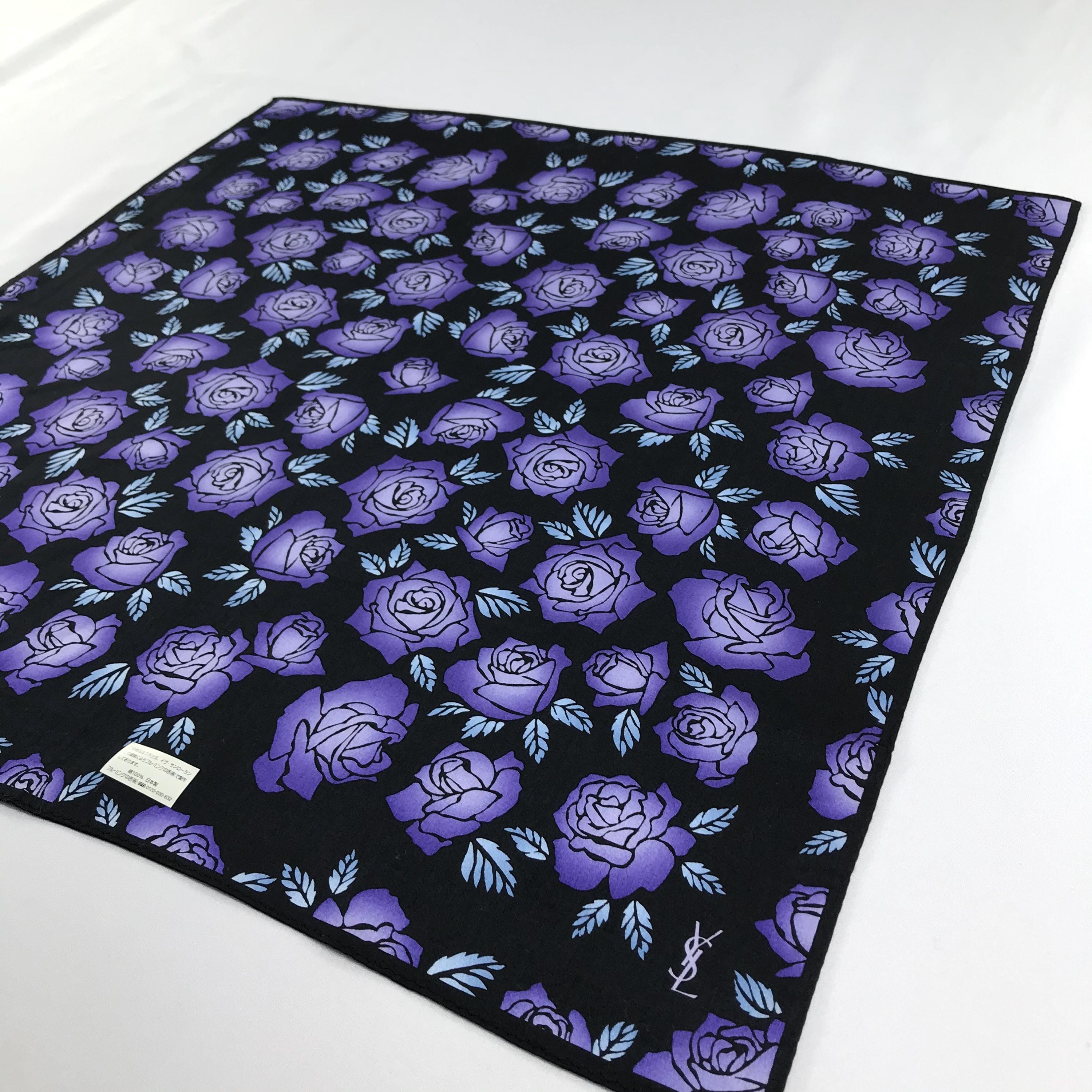 NWT Vintage Yves Saint Laurent Handkerchief, Black Purple Rose