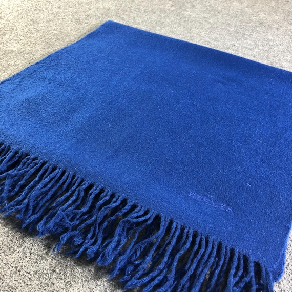 Vintage Hermes Paris Cashmere Scarf, Royal Blue Fringe Muffler
