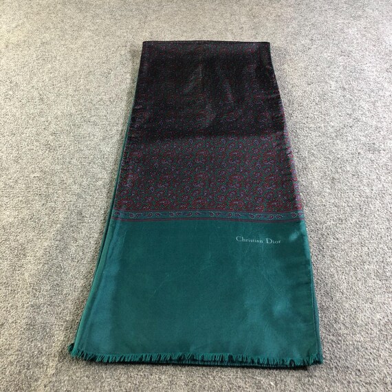 Vintage Christian Dior Scarf Silk Wool Double Sided Teal Green