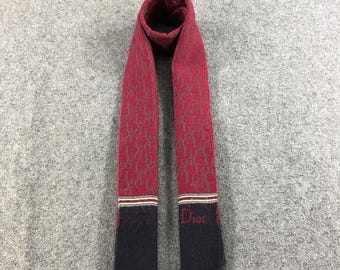 Vintage Christian Dior Oblique Scarf Burgundy & Navy Blue Wool