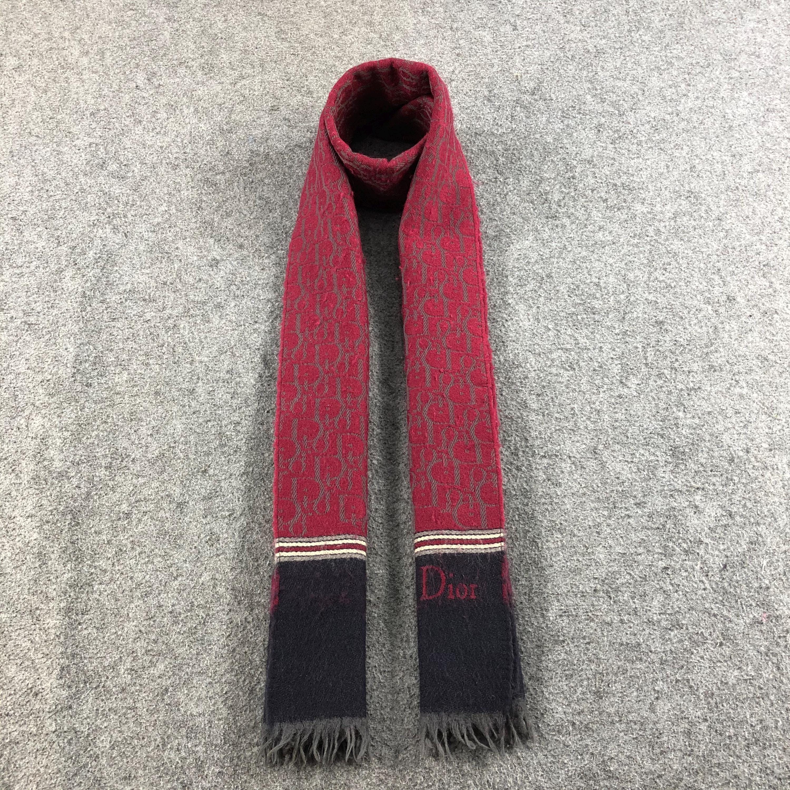 Vintage Christian Dior Oblique Scarf Burgundy & Navy Blue Wool