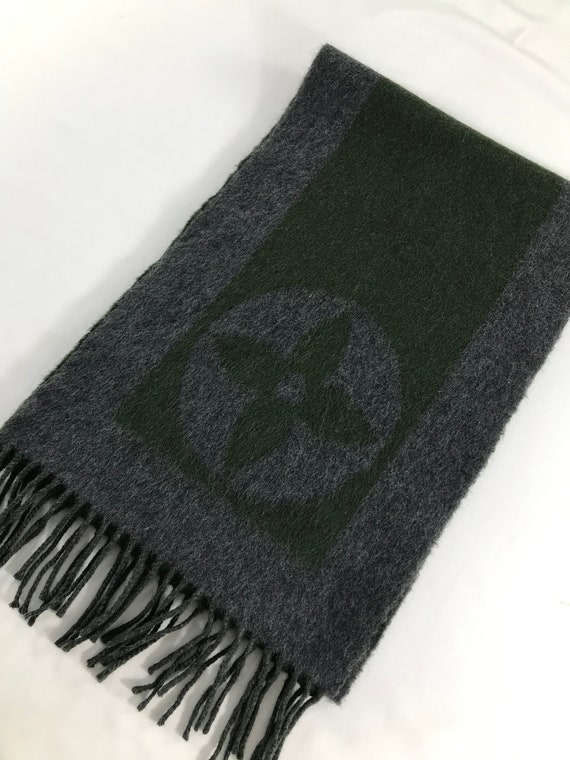 Vintage Louis Vuitton Green Wool Angora Scarf Authentic LV