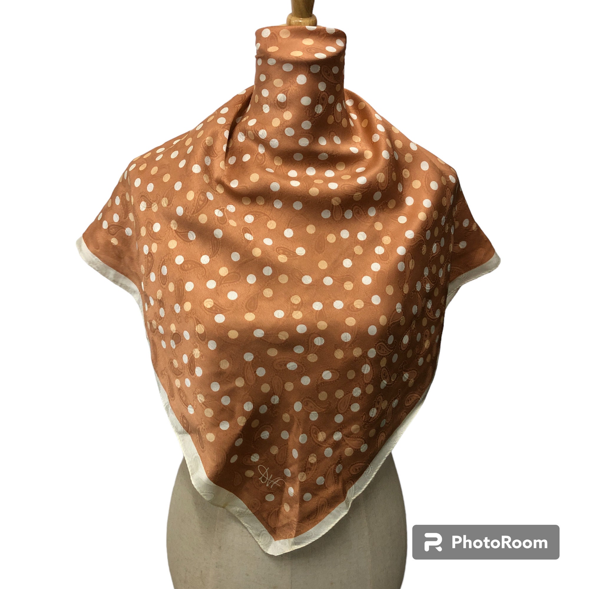 Vintage DVF Diane Von Furstenberg Silk Scarf, Copper Brown Paisley
