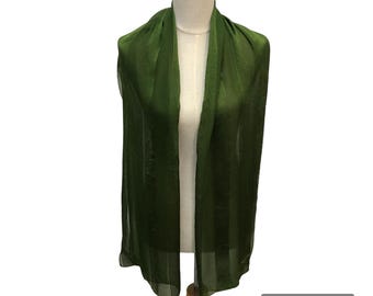 Vintage Sonia Rykiel Foulards Green Striped Silk Scarf, Sheer Chiffon Long Rectangle Wrap Made in Japan Luxury Designer Neck Scarf Accessory