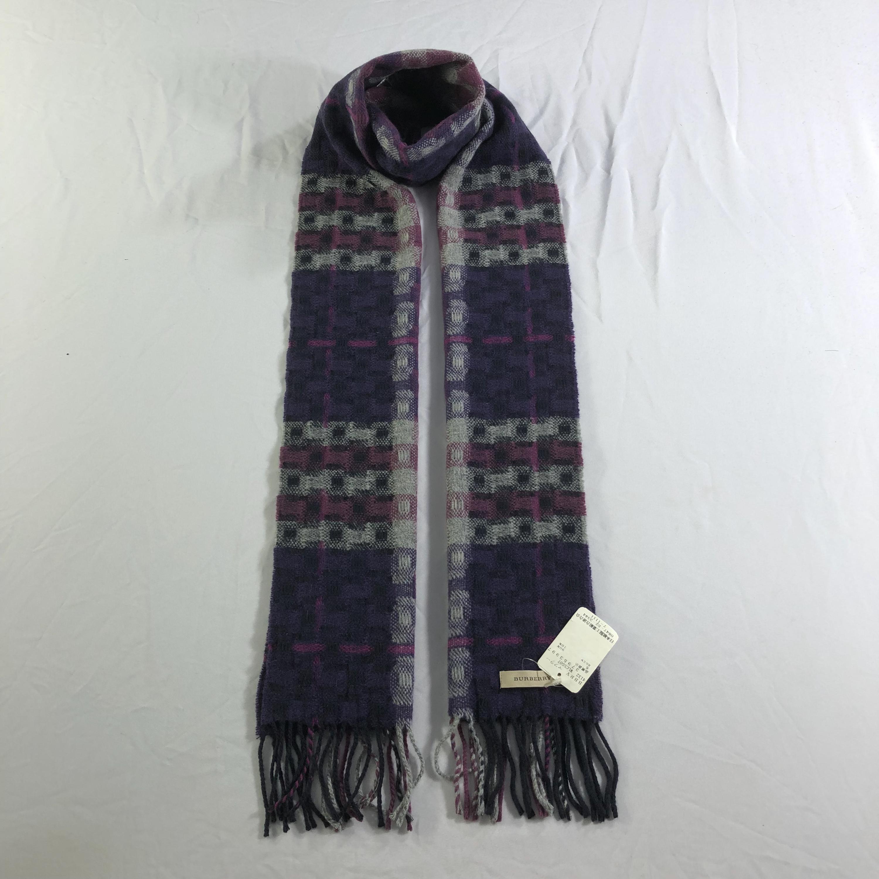 NWT Vintage Burberry Scarf Purple Plaid Check, 90-10% Merino Wool