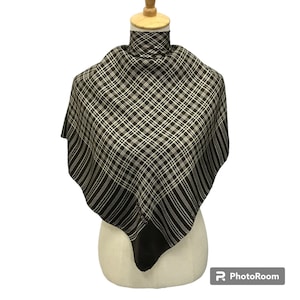 Bufanda de seda vintage Calvin Klein, bufanda cuadrada a cuadros marrones, bufanda geométrica de diseño para el cuello, dobladillo enrollado a mano, auténtico accesorio de lujo para el cabello.
