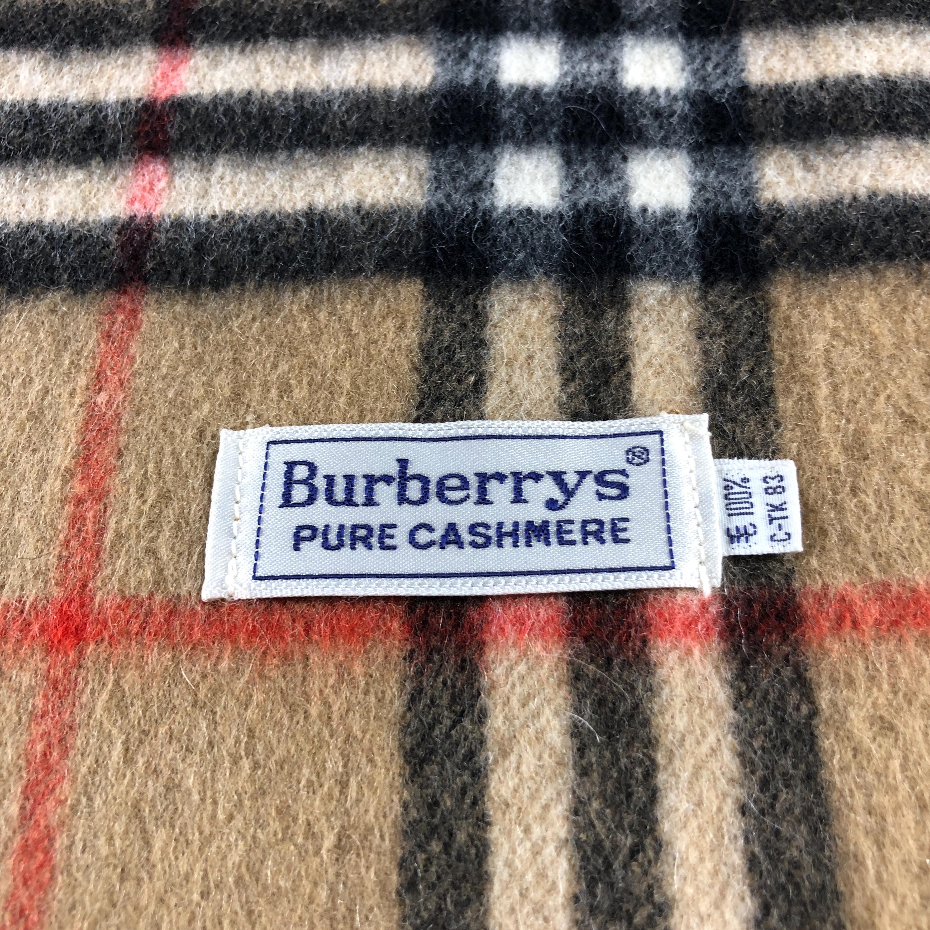 Vintage Burberrys Cashmere Scarf Classic Nova Check Beige Scarf