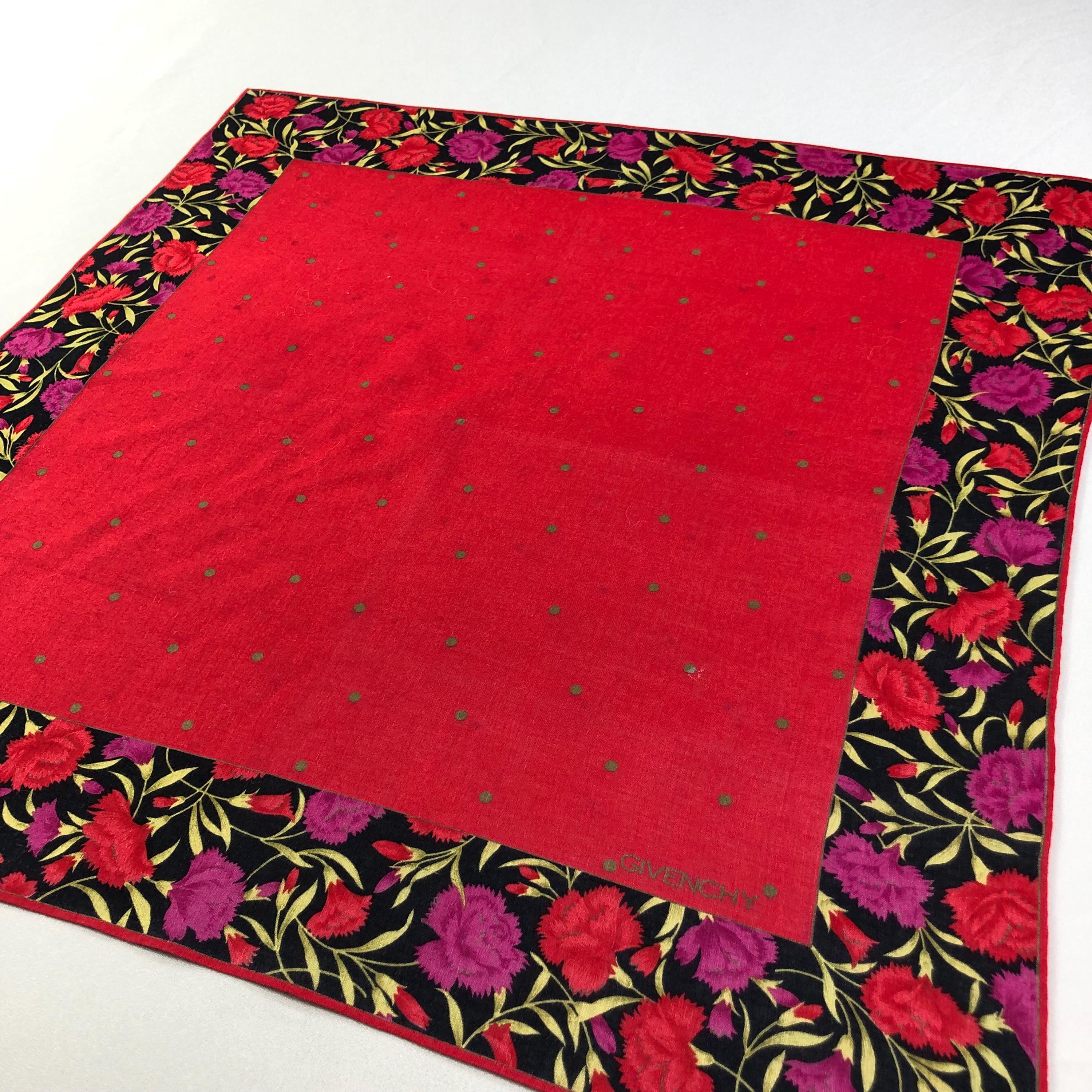 小物 GIVENCHY 1980s archive fer stole Vintage Givenchy Red Floral Handkerchief, Black Border Pink
