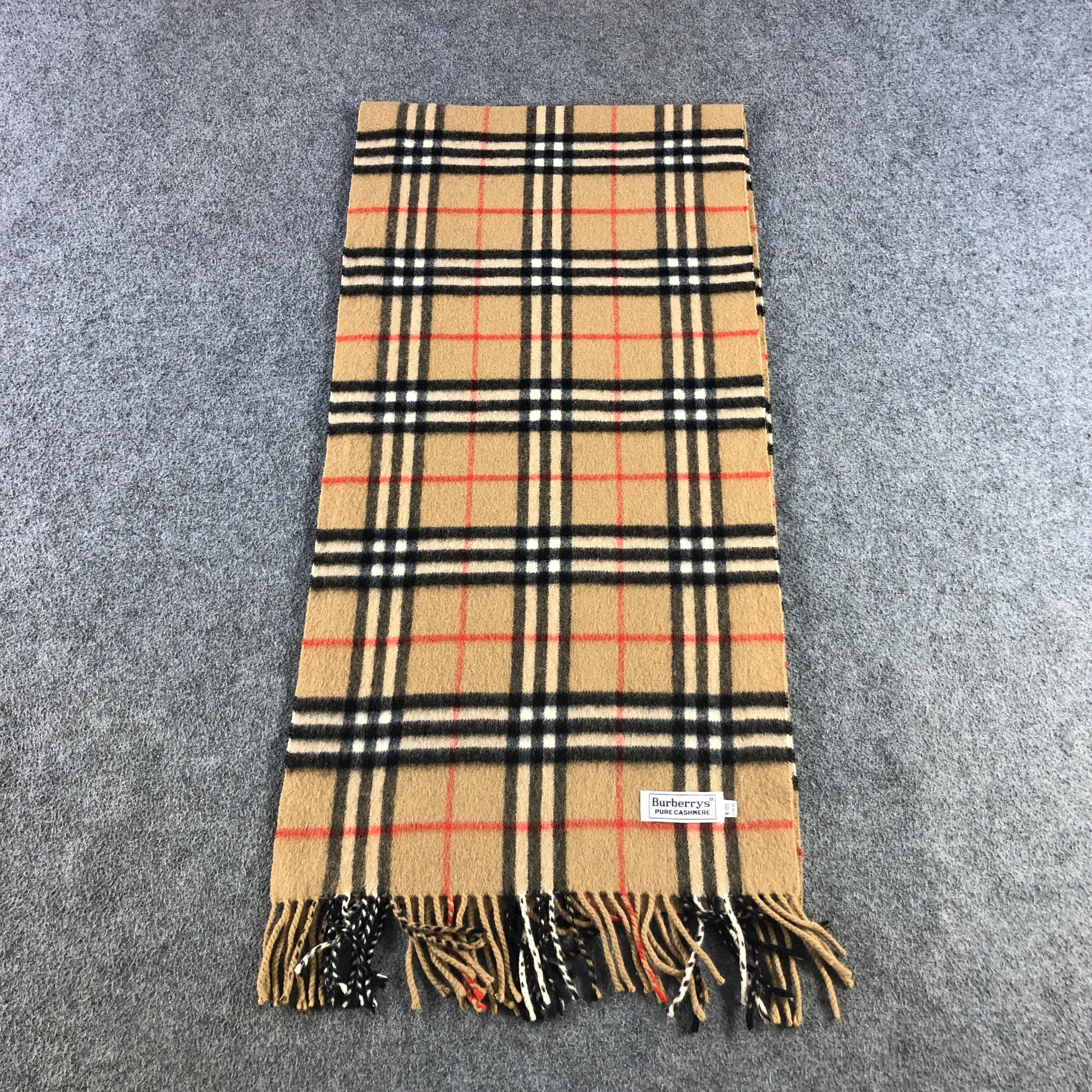 Vintage Burberrys Cashmere Scarf Classic Nova Check Beige Scarf