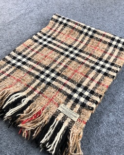 Vintage Burberry London Scarf, Lambswool Merino Mohair Beige Plaid