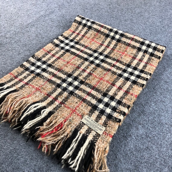 Vintage Burberry London Scarf, Nova Check Plaid, Made in Scotland