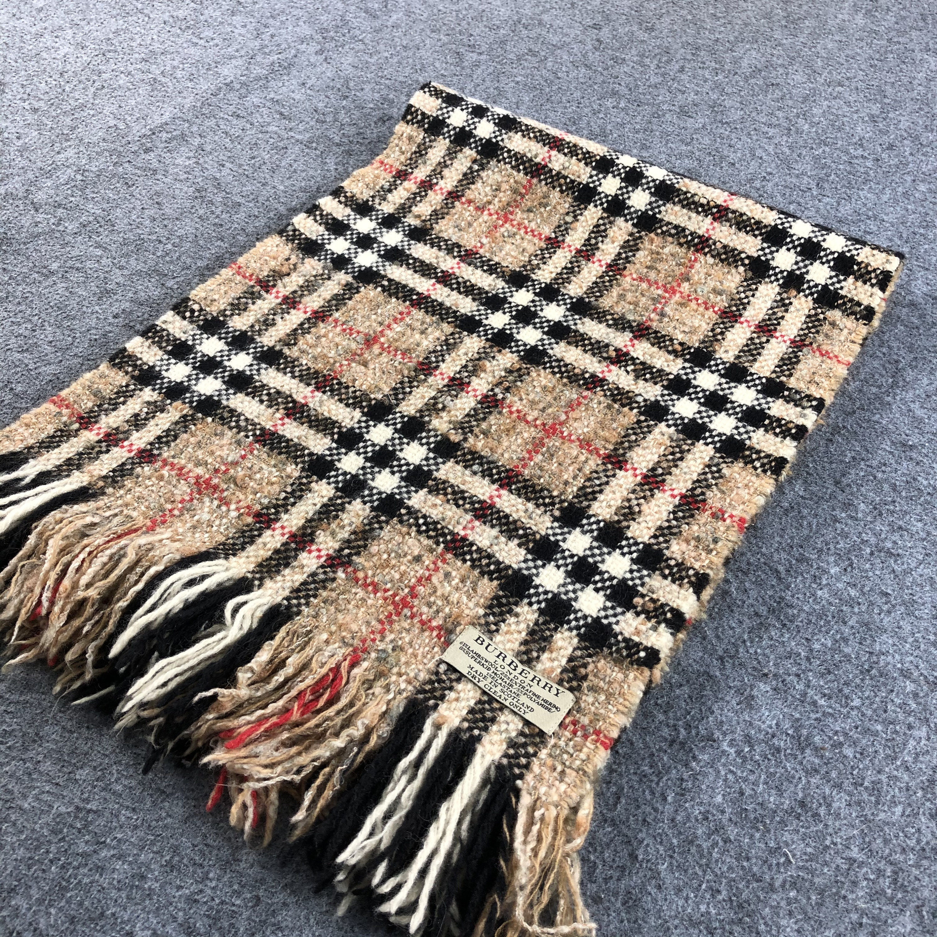 Vintage Burberry London Scarf, Nova Check Plaid, Made in Scotland
