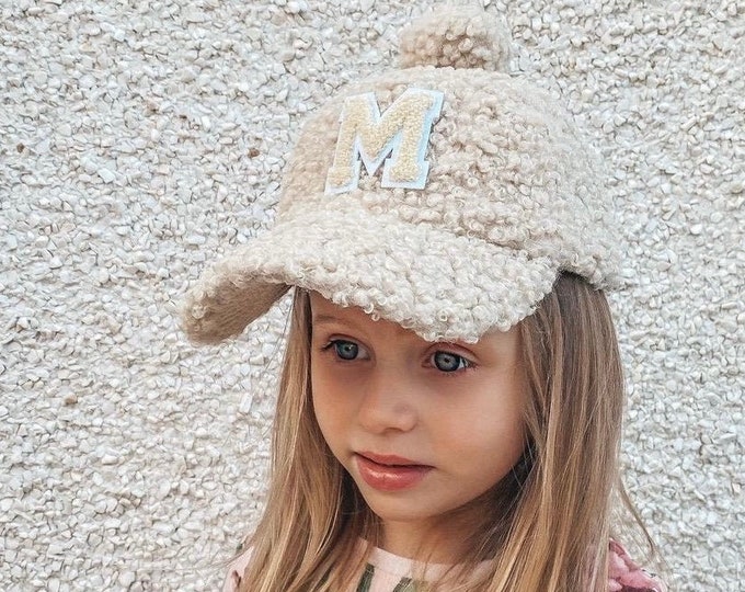 Childrens teddy caps with chenille initial