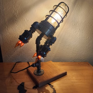 Steampunk Rocket Lamp  - Cherry Wood Base - Steampunk - Unique Gift Idea