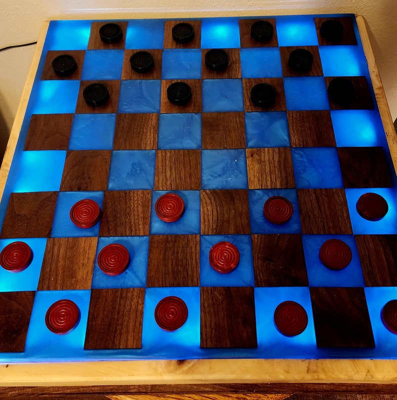Back Lit Walnut and Epoxy Chess Board - Etsy
