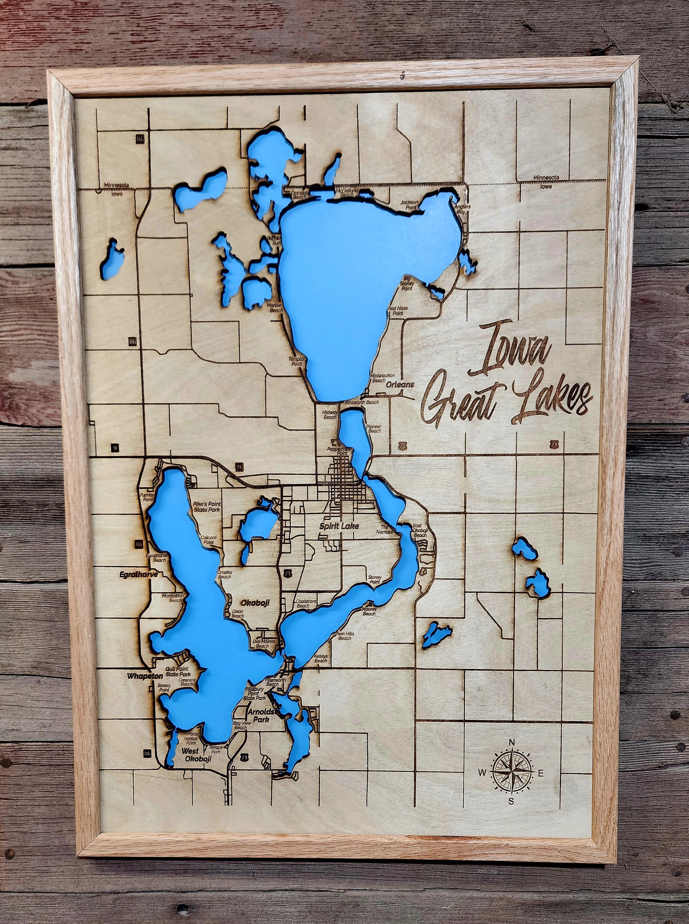 Single Layer Map of the Iowa Great Lakes Etsy