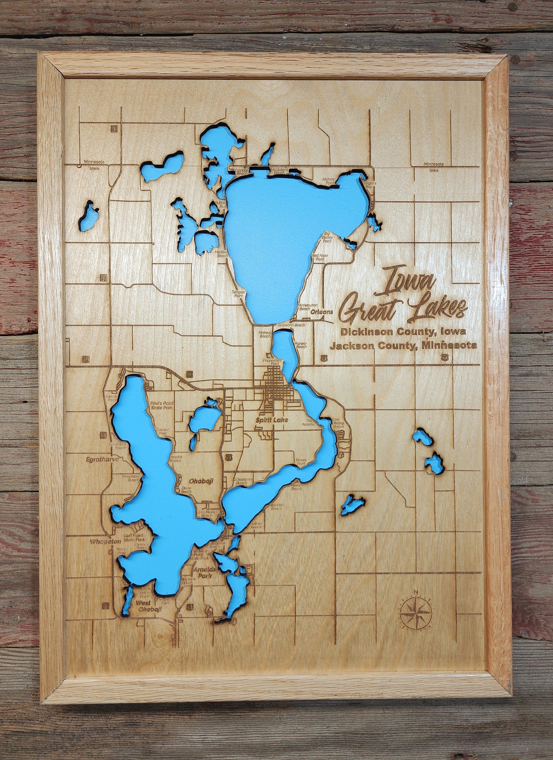 Single Layer Map of the Iowa Great Lakes Etsy