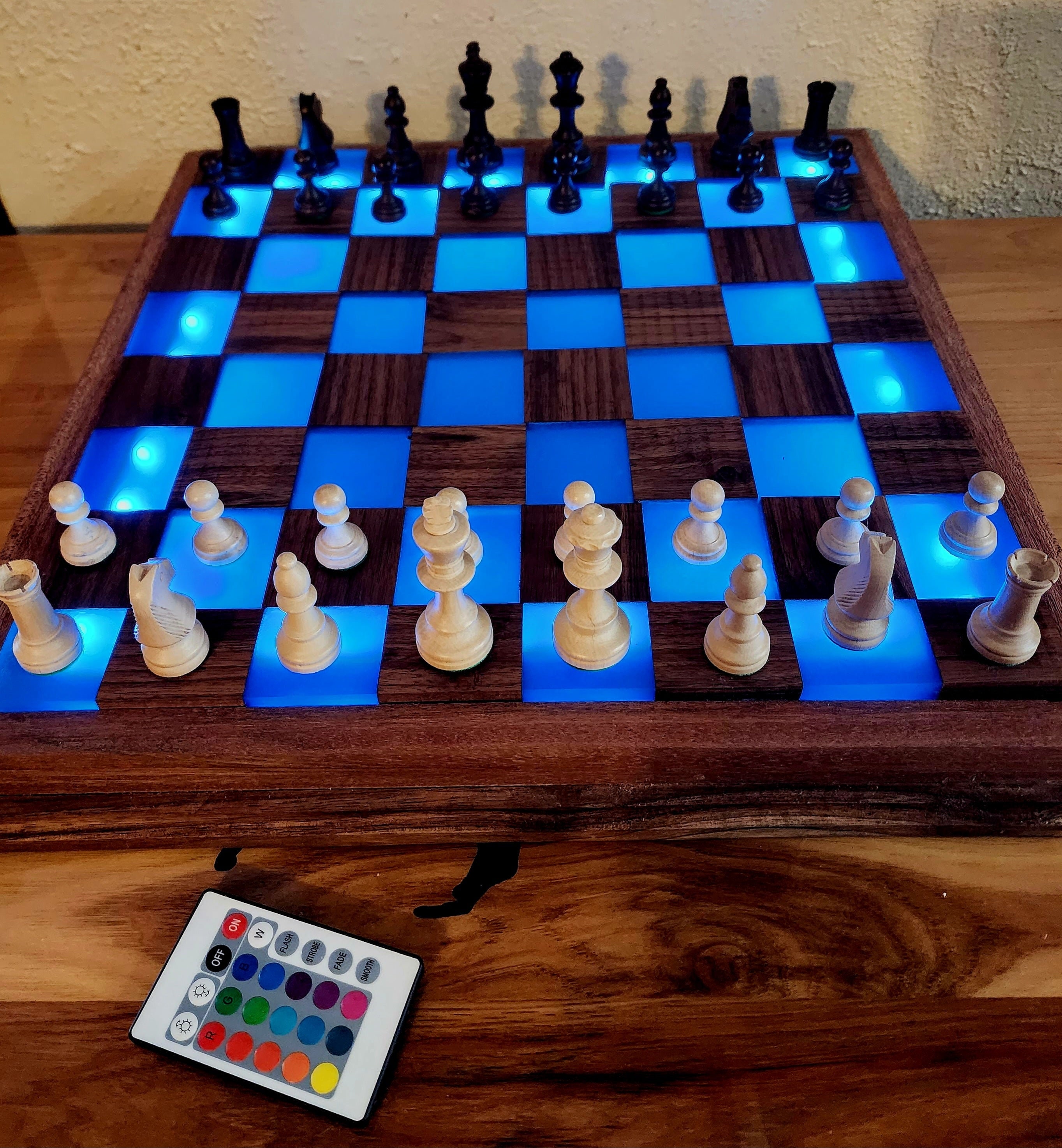 Floating Chess from Oak and Epoxy Resin with LED 