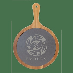 8 1/4&quot; x 12 1/4&quot; Round Acacia Wood/Slate Serving Board with Handle