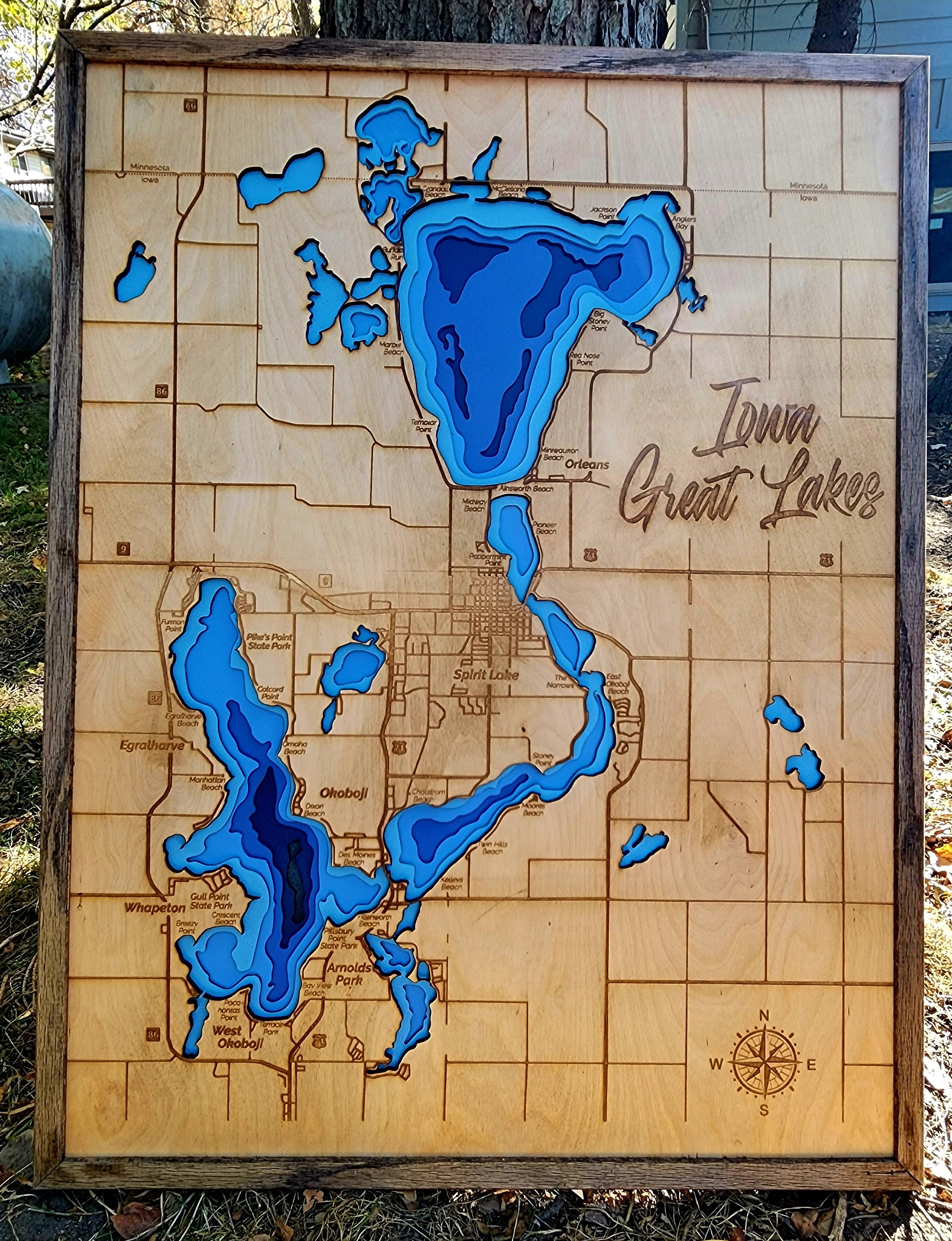 Bathymetric Map of Iowa Great Lakes Etsy
