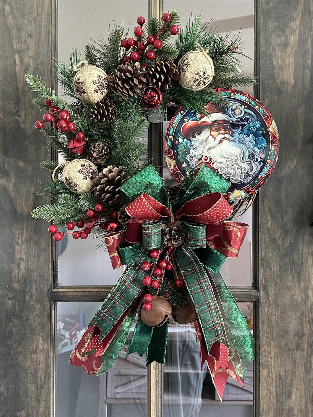 Cowboy Santa Wreath Christmas Decoration Western Christmas Decor Texas