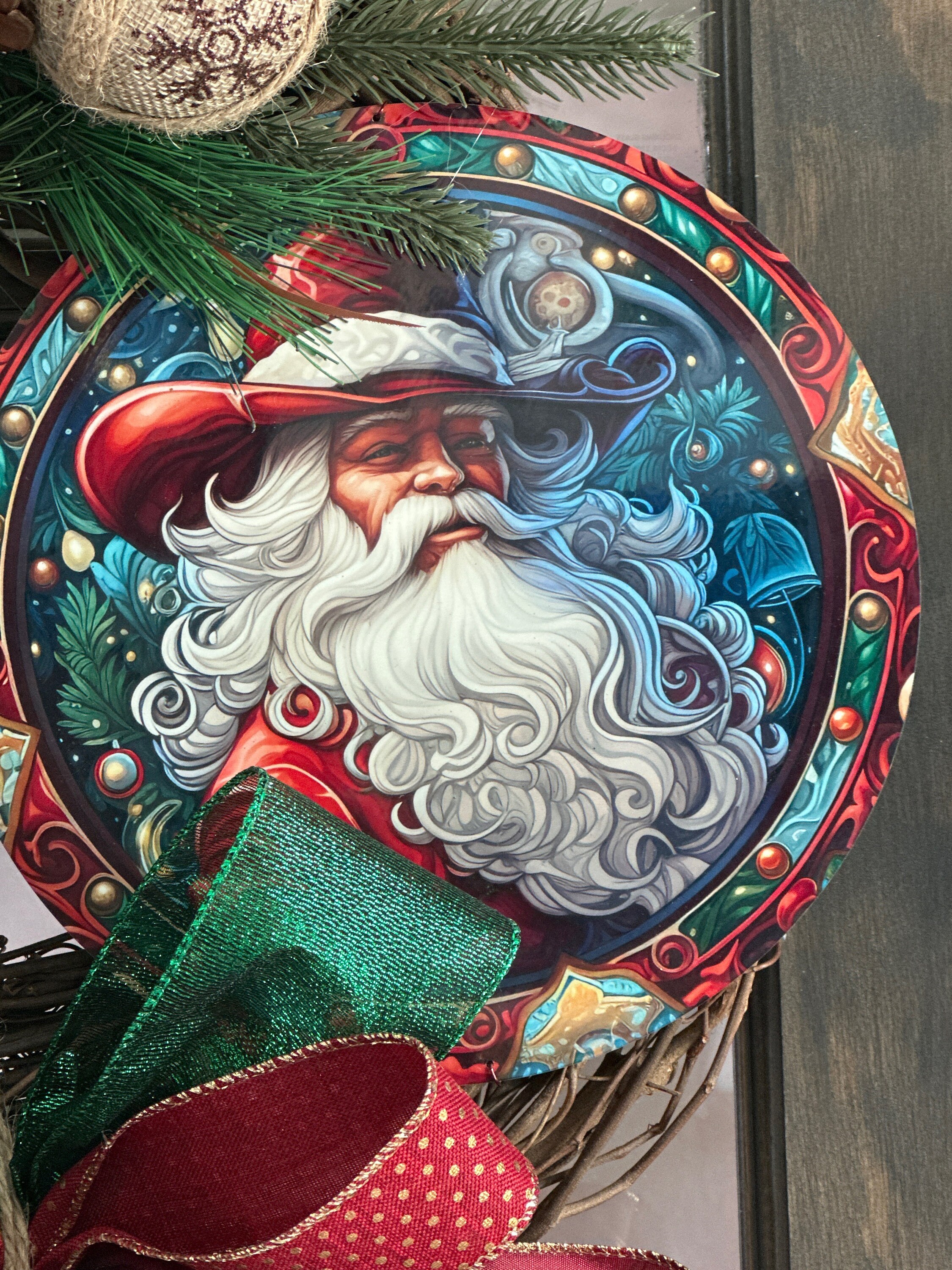 Cowboy Santa Wreath Christmas Decoration Western Christmas Decor Texas