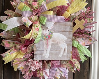 Easter Lamb Wreath Easter Wreath Easter Door Decor Easter Decoration