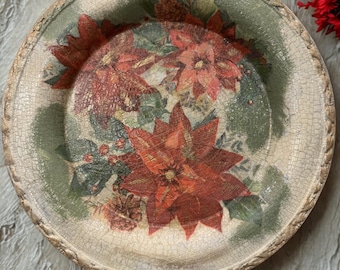 Hand Painted Poinsettia Plate | Vintage Christmas Decor