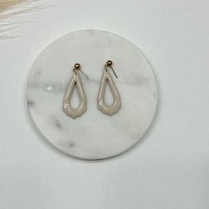 Glossy Tan Dangles- lightweight earrings - hypoallergenic earrings