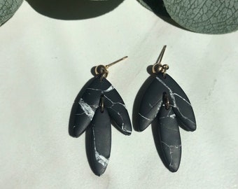 Black and White Marbled Earrings- lightweight earrings - hypoallergenic earrings