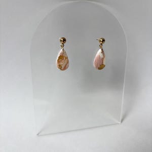 Pink White and Gold Speckled Dangles- lightweight earrings - hypoallergenic earrings