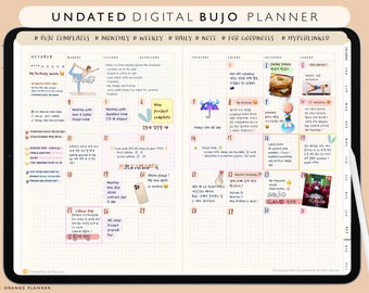 May include: A digital planner with a monthly calendar layout for October. The planner is designed for use with the Goodnotes app. The calendar features a grid with daily boxes for scheduling appointments and tasks. The calendar also includes a variety of illustrations and icons, such as a yoga pose, a rain cloud, and a birthday cake.