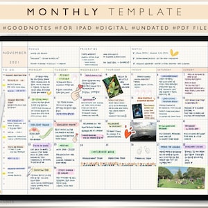 Monthly Goodnotes Template, Undated Monthly, Planner Template,  Digital Planner Template, Goodnote Journal, Undated 2022 template