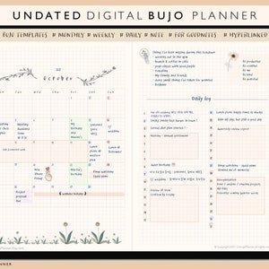 Undated Bujo Digital Planner, Goodnotes Templates Journal, Monthly Digital Journal, Printable Planner, Monthly Digital Planner Bujo Calendar