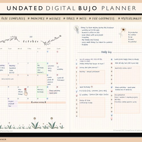 Undated Bujo Digital Planner Goodnotes Templates Journal - Etsy
