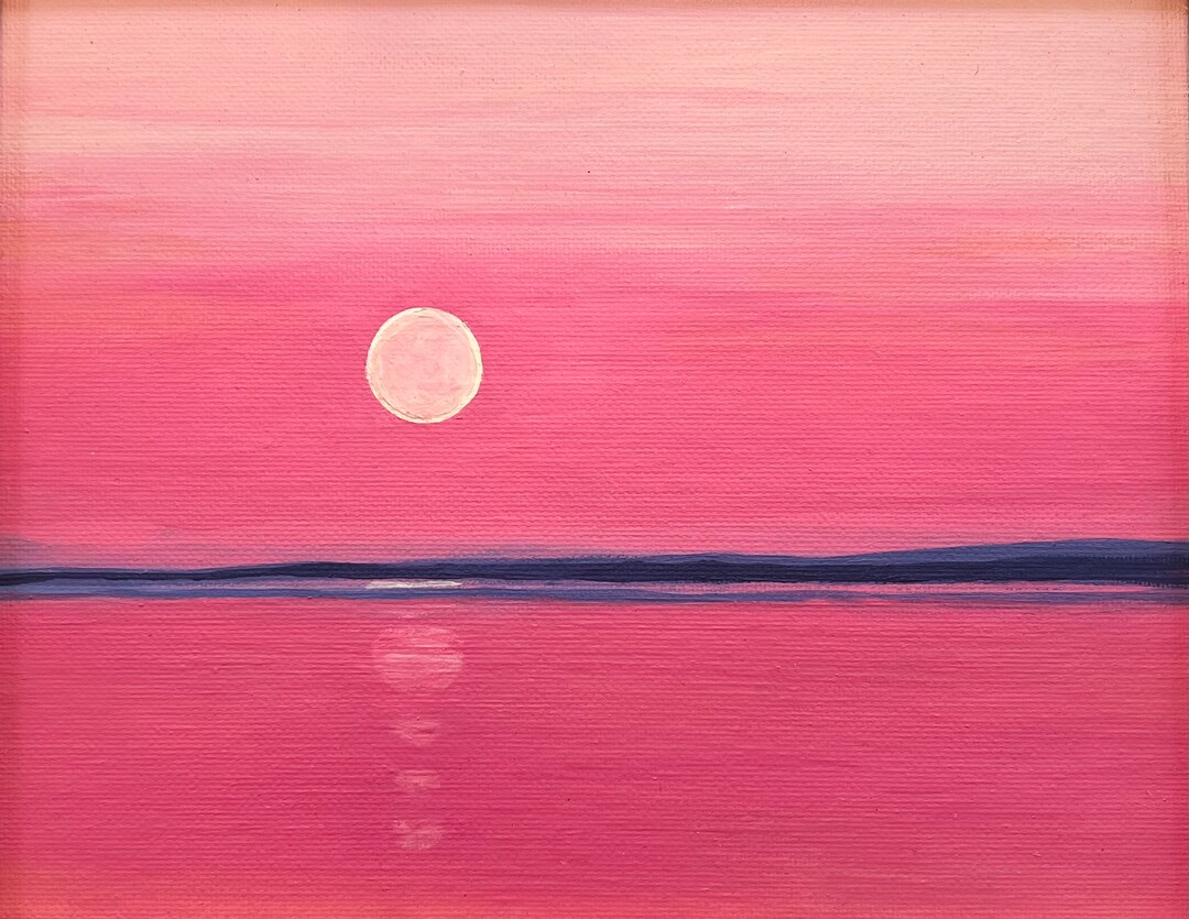 Ocean Sunset Oil Painting: Pink Seascape Wall Art Landscape - Etsy