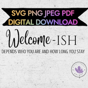 Willkommen-ISH Kommt darauf an, wer du bist und wie lange du bleibst SVG, Png, Jpg, Pdf Digital Download