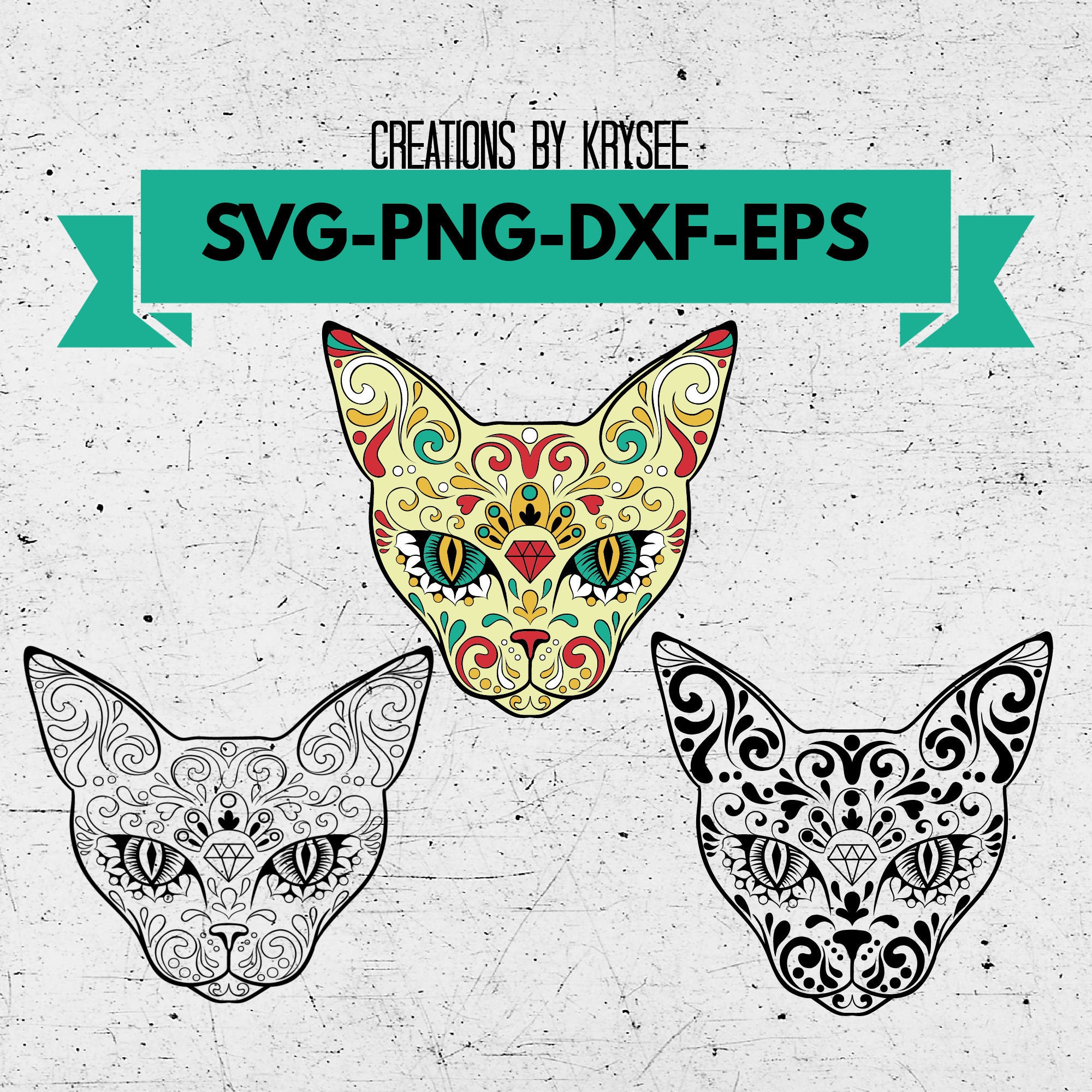 Sugar Skull Cat Svgpngdxfeps Descarga digital - Etsy España