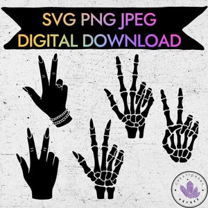 Paquete SVG de Jeep Wave: 5 estilos de manos, esqueleto y símbolos de paz glamurosos, SVG de Cricut para calcomanías de Jeep Ducking, descarga digital