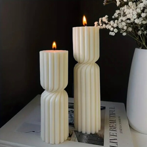 Stumpenkerze spiral Nordic boho geriffelt candle deko twist