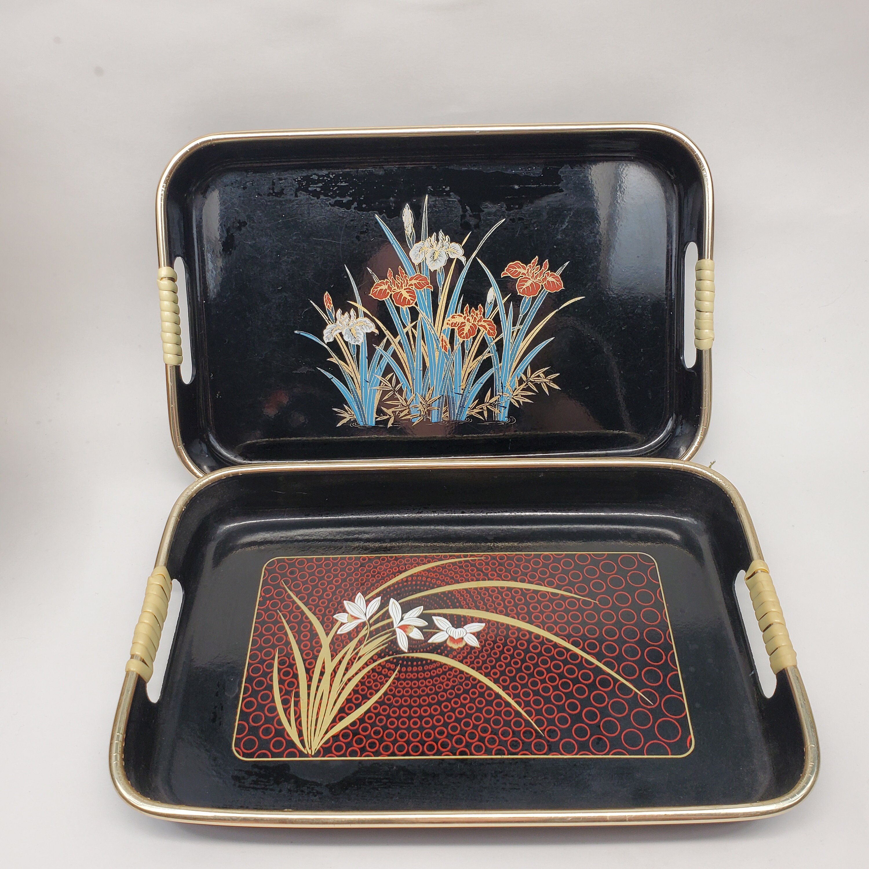 Toyo Tray set of 2 Japanese Lacquerware Black Serving Trays Etsy