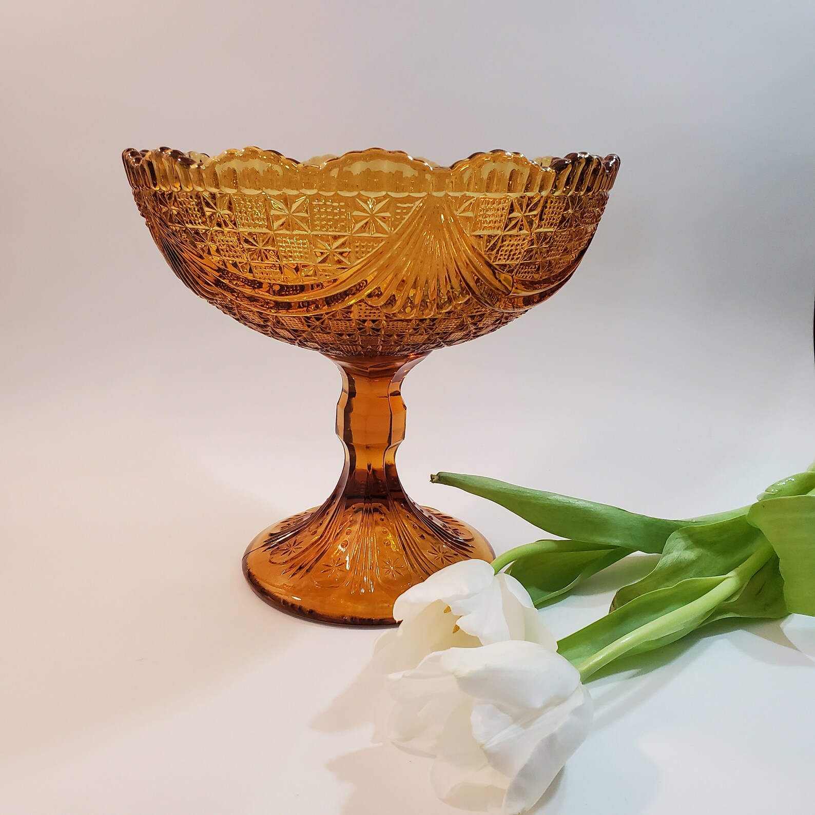 Vintage Amber Glass Pedestal Bowl Art Deco Dish for Fruits Etsy