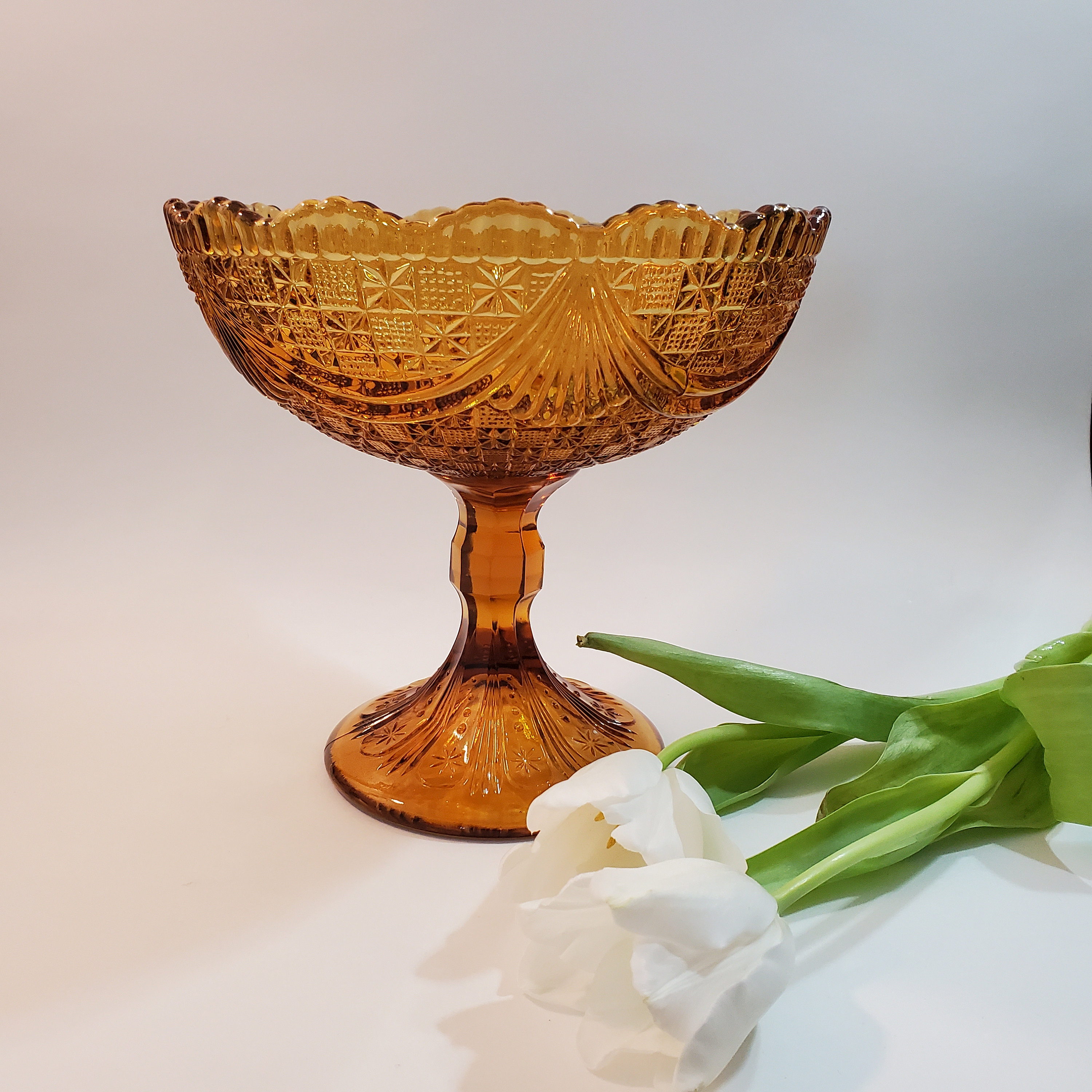 Vintage Amber Glass Pedestal Bowl Art Deco Dish for Fruits Etsy