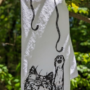 Playful Kitty tea towel - 100% cotton flat weave kitchen towel - hand stamped block print