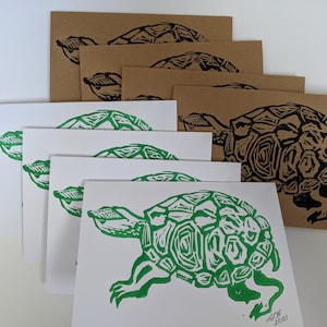Handmade turtle notecard- set of 8 - original art - linoleum block print - diamondback terrapin