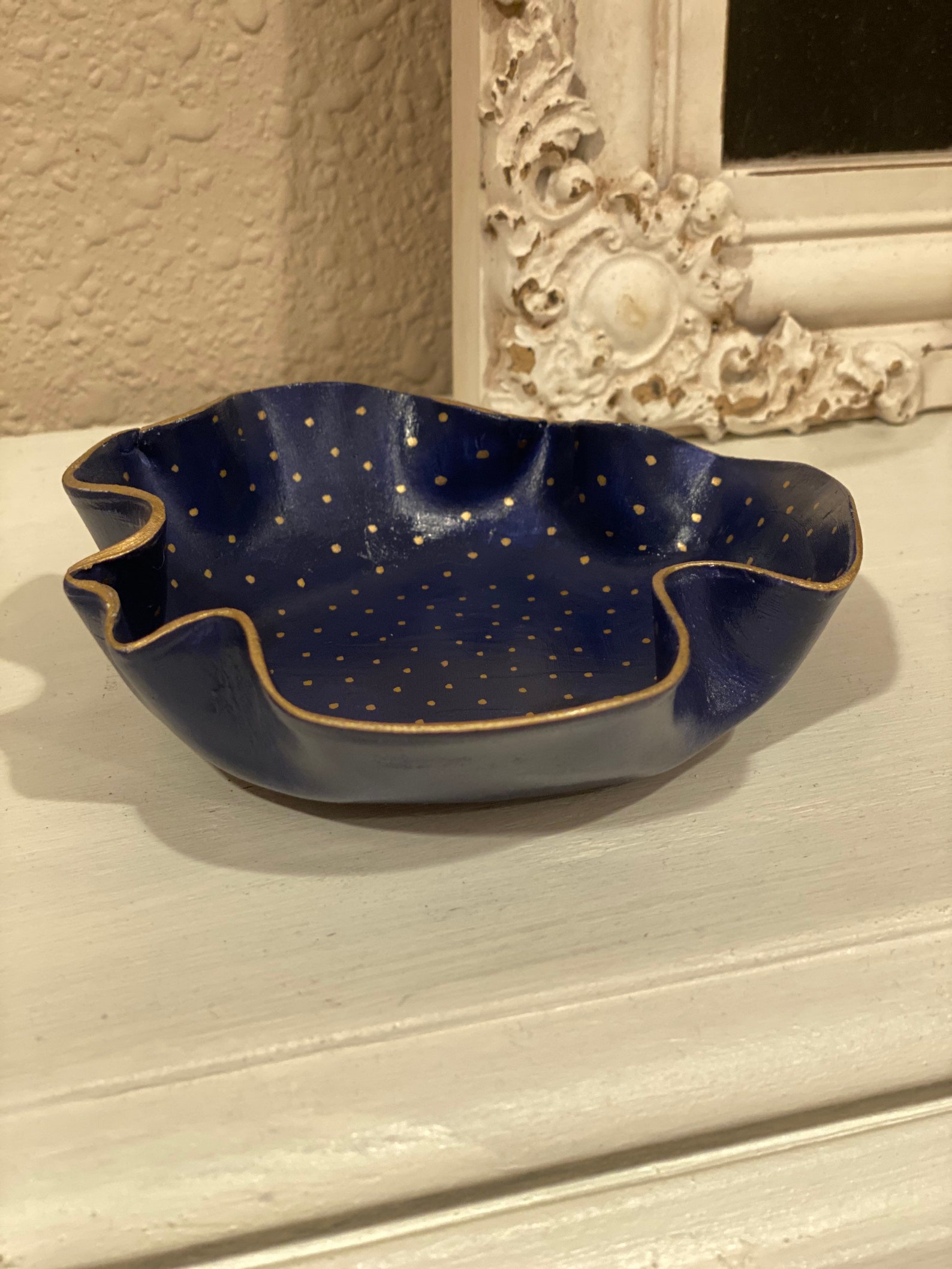 18k Golden blue trinket tray Etsy